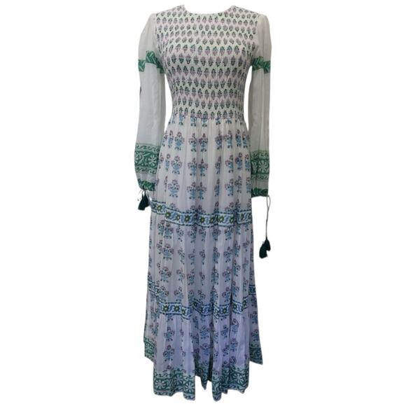 OLIPHANT Smocked Top Ballon Sleeve Provence Print Maxi Dress Size XS - Picture 2 of 13